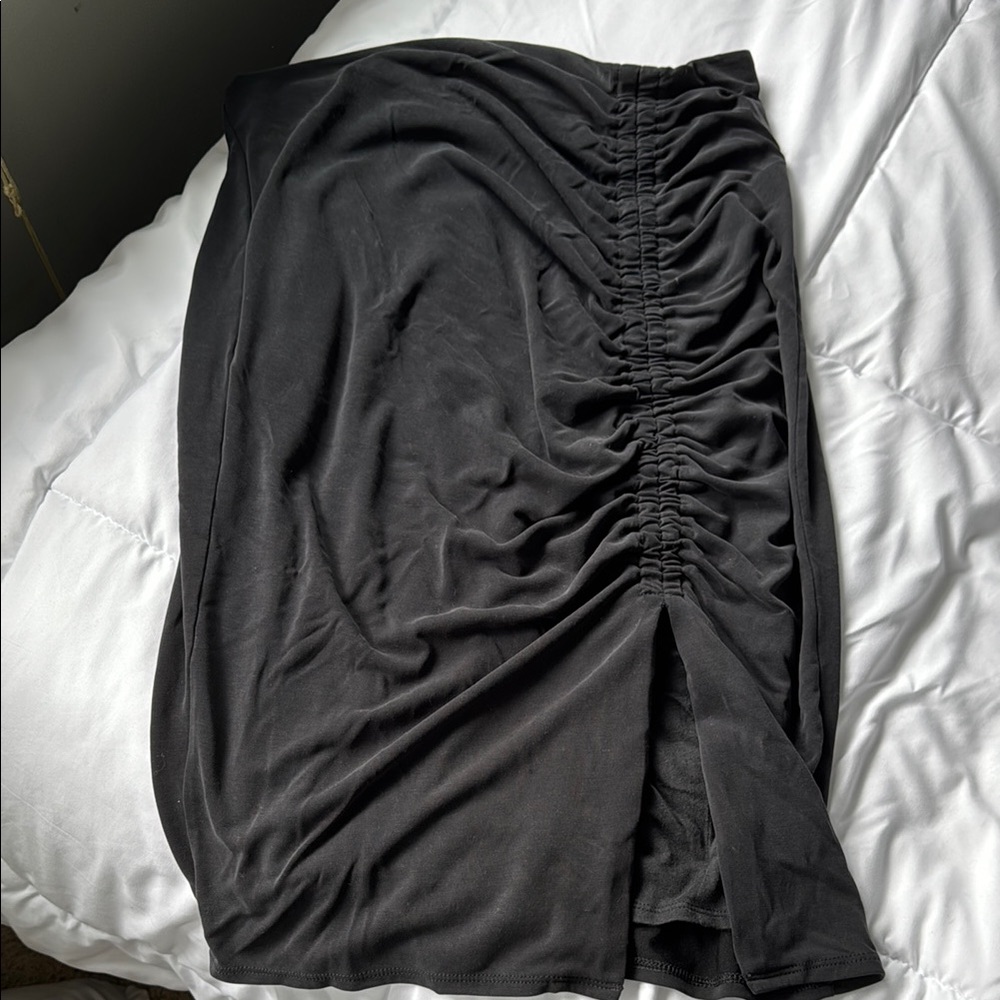 Express Black Ruched Midi Skirt